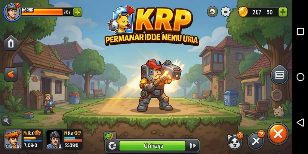Tampilan gameplay <strong>KKRP</strong> yang menampilkan kemajuan karakter dalam mode idle.