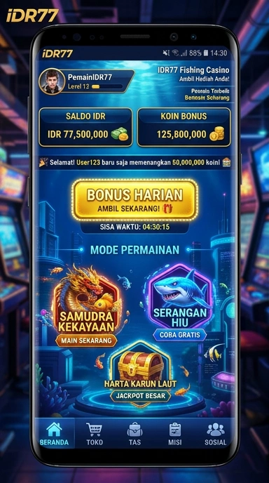 Tampilan antarmuka pengguna dari aplikasi di idr77.